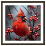 Northern Cardinal Bird Perched Among Red Berries thumbnail