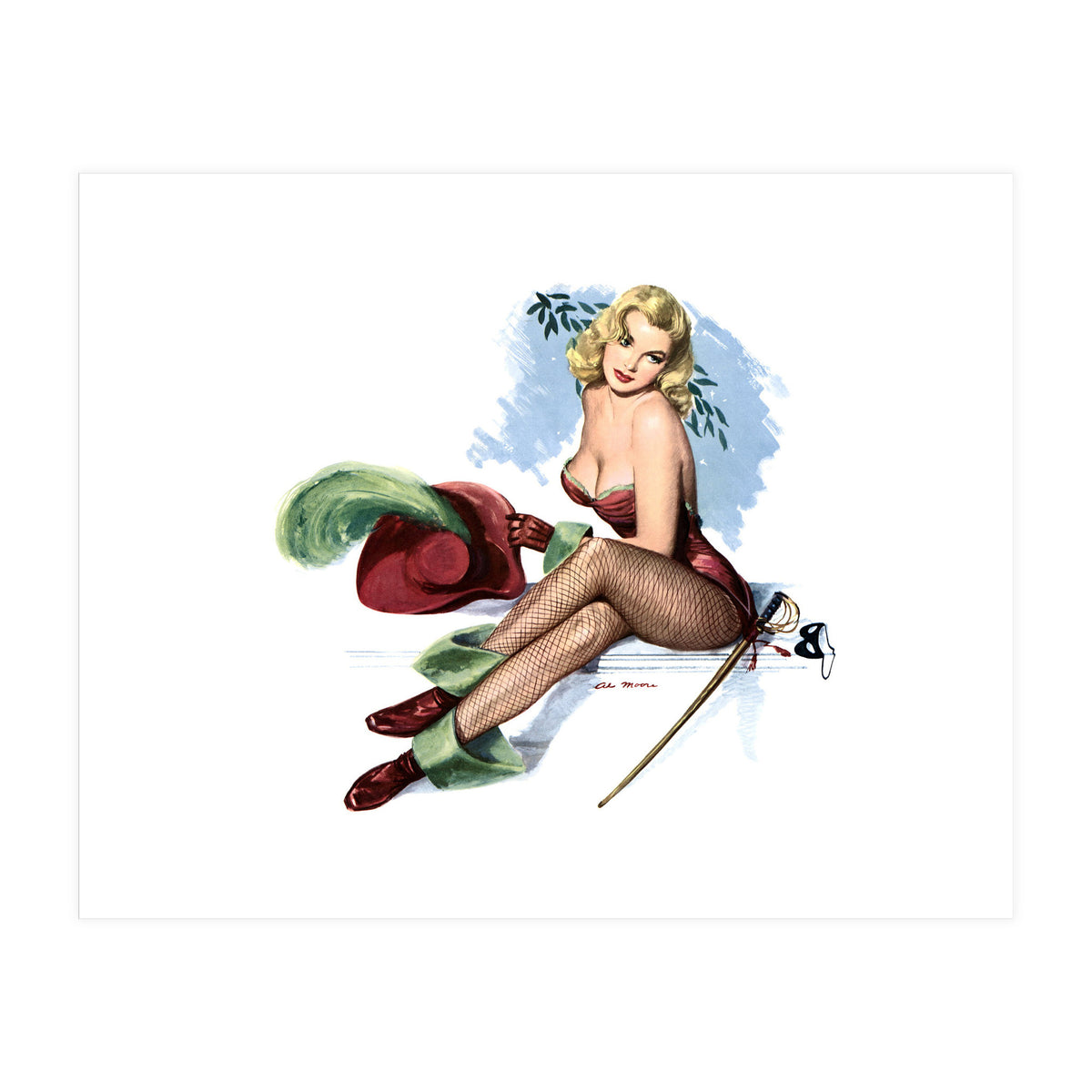 Pinup Sexy Girl Posing In Zorro Costume (Print Only)