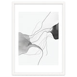 Abstract Black And White Flowing Lines And Shapes On White Background thumbnail