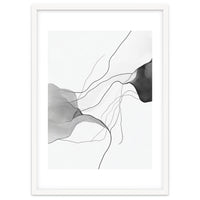 Abstract Black And White Flowing Lines And Shapes On White Background