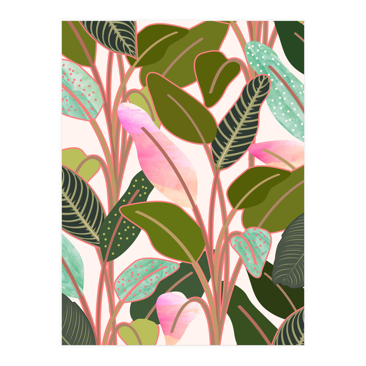 Color Paradise, Tropical Colorful Modern Bohemian Illustration, Eclectic Botanical Plant (Print Only)