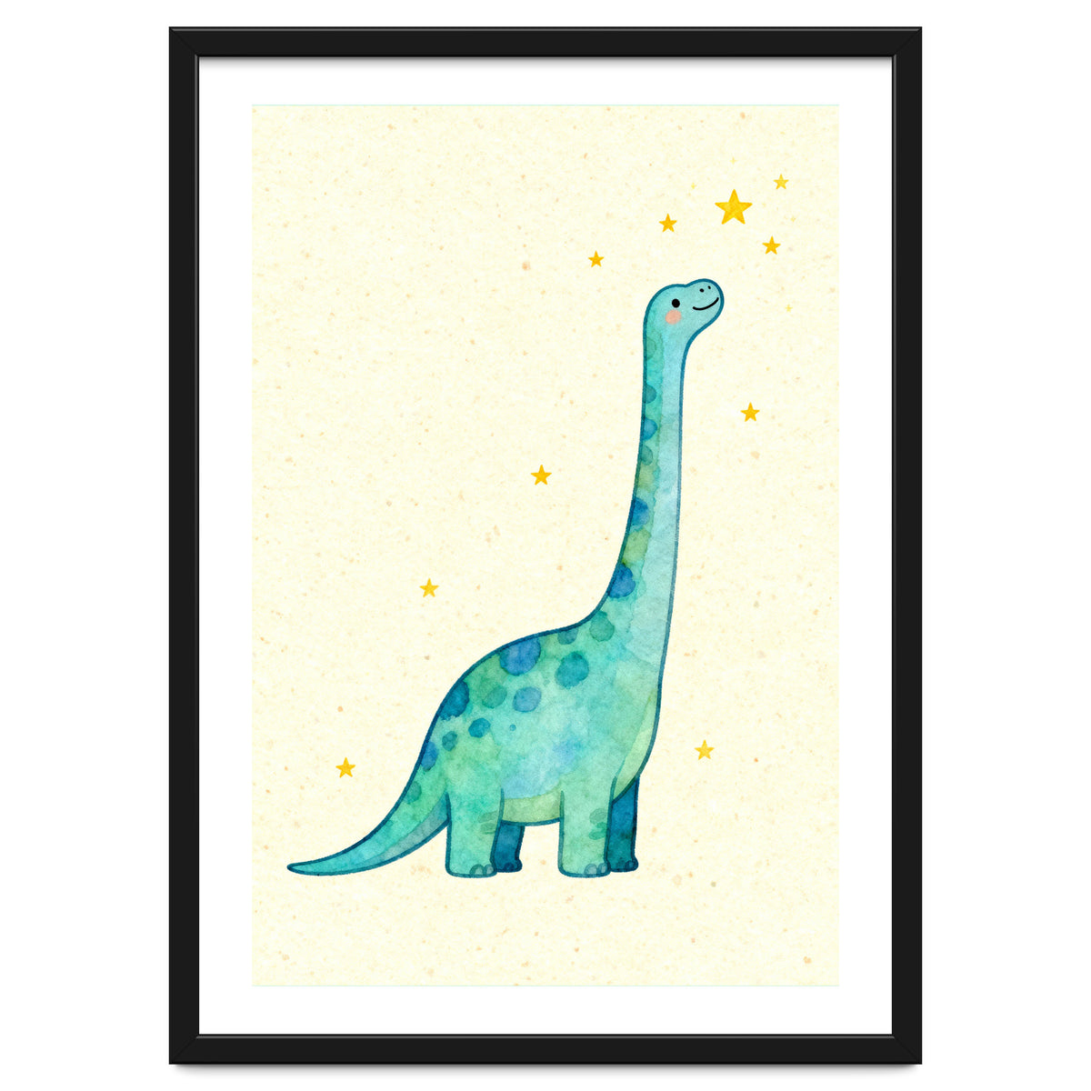 Cute Brontosaurus Watercolor Art, Whimsical Dinosaur Nursery Print, Starry Dino Illustration