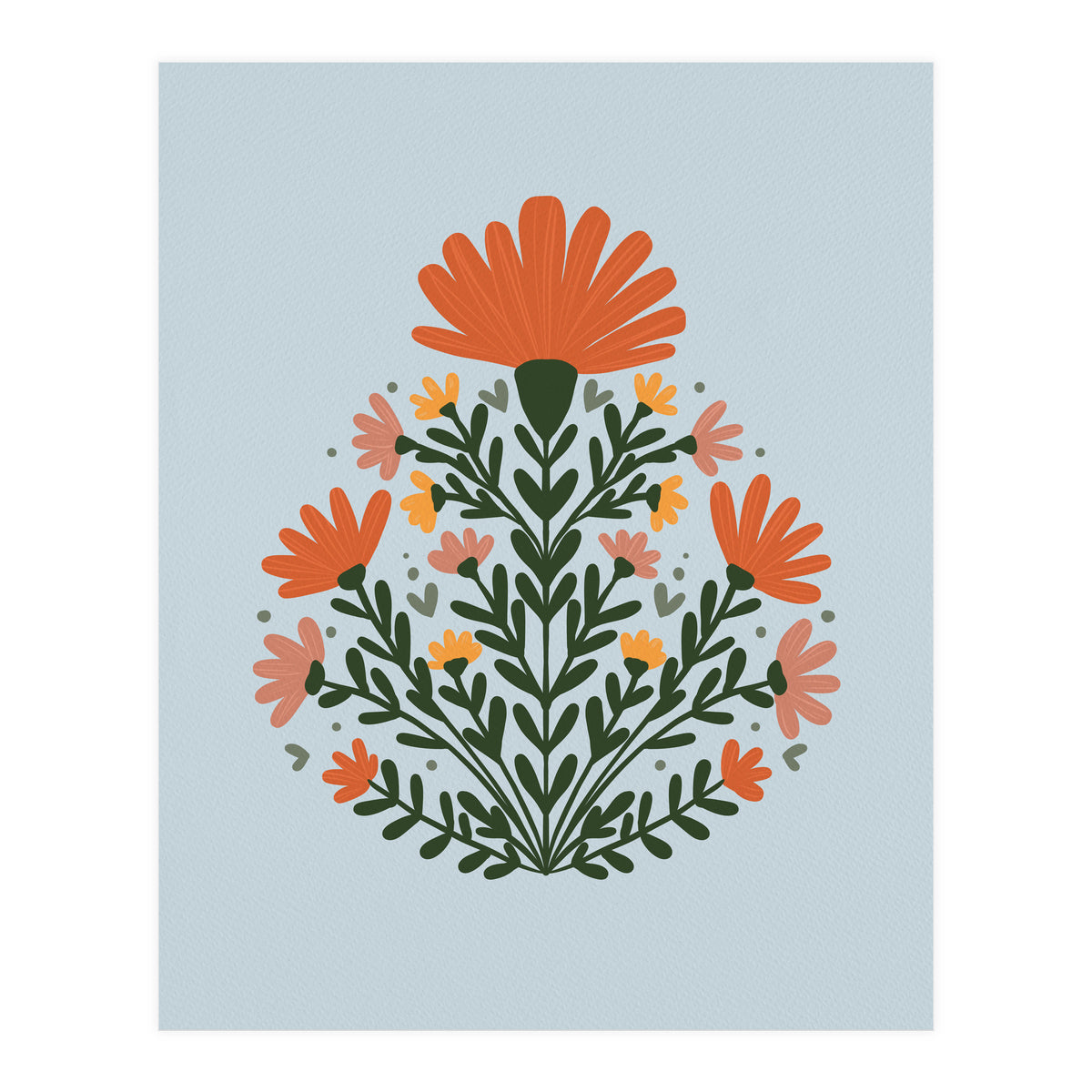 Symmetrical floral bouquet - orange and green (Print Only)