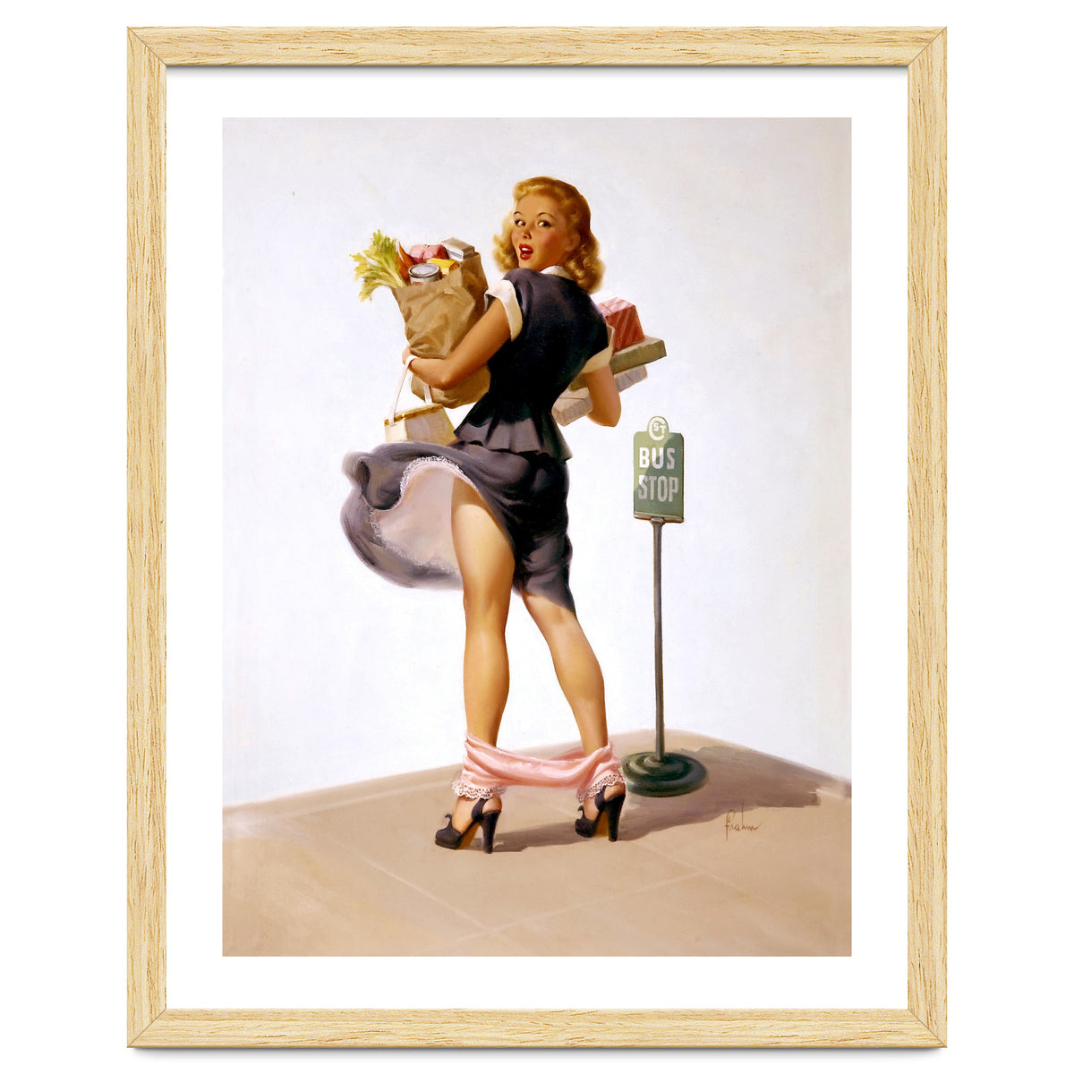 Pinup Sexy Girl Had Funny Accident On A Bus Stop