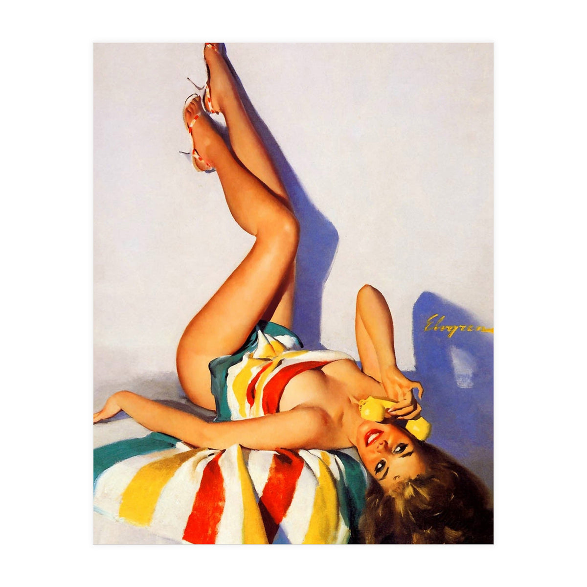 Sexy Pinup Girl Talking On The Vintage Phone (Print Only)