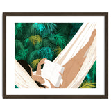 Summer Hammock Reading, Tropical Jungle Travel, Watercolor Nature Bohemian Forest Plants, Palm Beach thumbnail