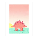 Stegosaurus Watercolor Art, Cute Dinosaur Nursery Print, Coral Dino Illustration (Print Only) thumbnail