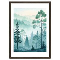 Ethereal Misty Pine Forest Watercolor Art