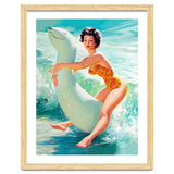 Happy Pinup Girl On The Beach Hugging Her Rubber Toy thumbnail