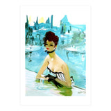 Pinup Girl In Cafe, Watercolor Painting (Print Only) thumbnail