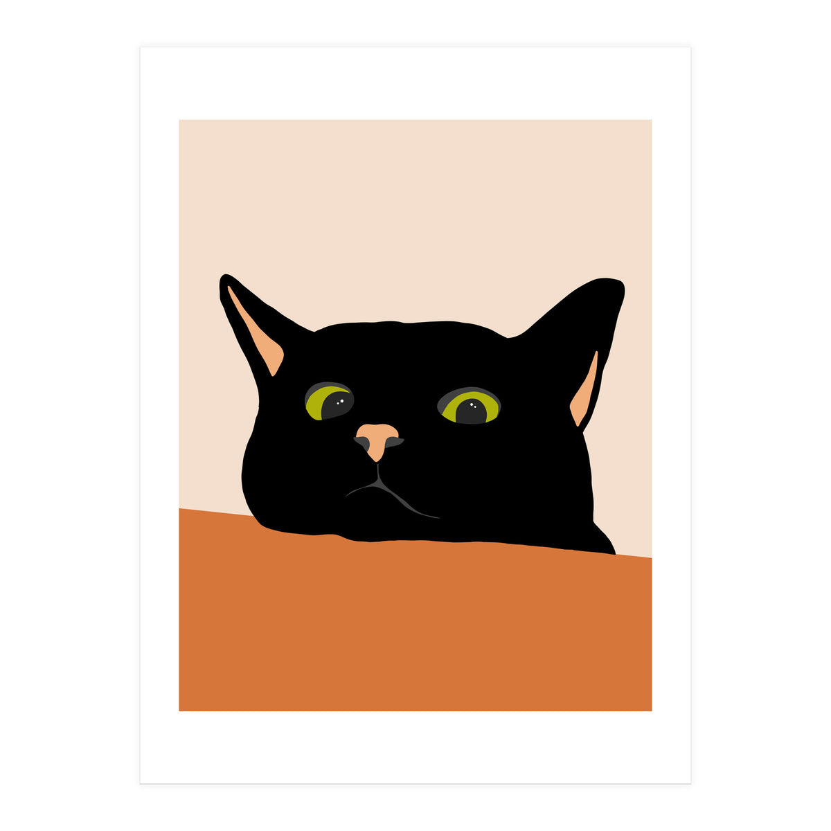 The Curious Cat, Black Cat, Funny Pets, Kitten, Cute Animals, Bohemian Eclectic Painting (Print Only)