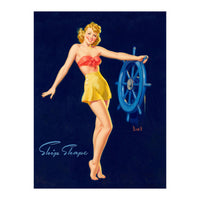 Pinup Girl Is Posing With A Steering Wheel (Print Only)