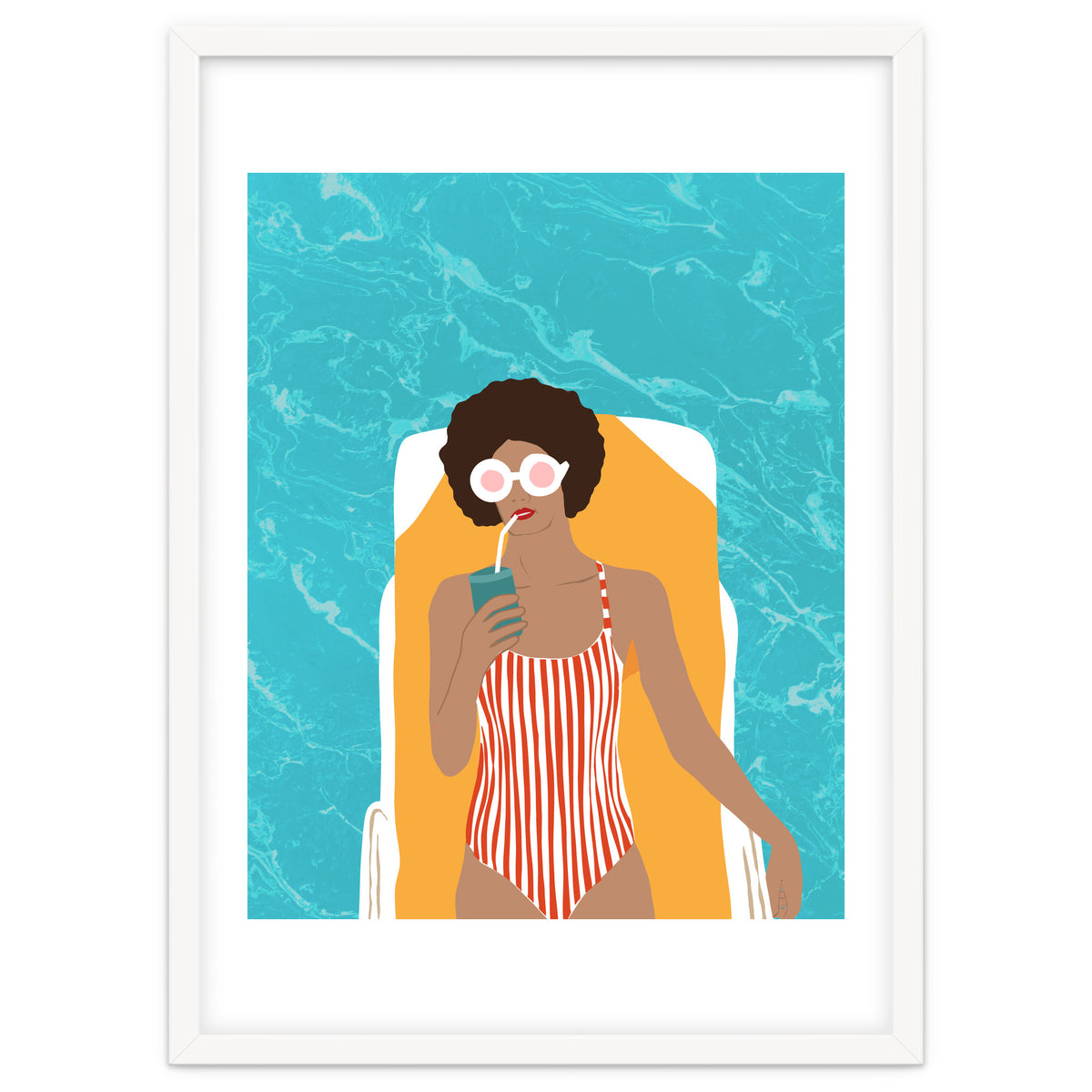 Chilling In The Moment, Eclectic Bohemian Black Woman Of Color, Swimming Pool Afro Fashion Vacation Enjoy Summer