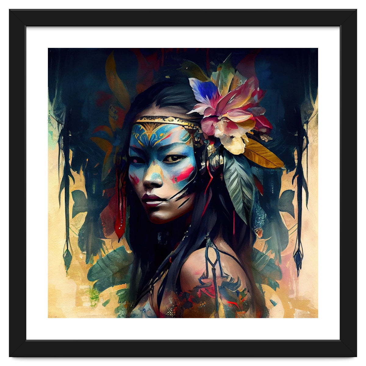 Floral Native Asian Warrior Portrait