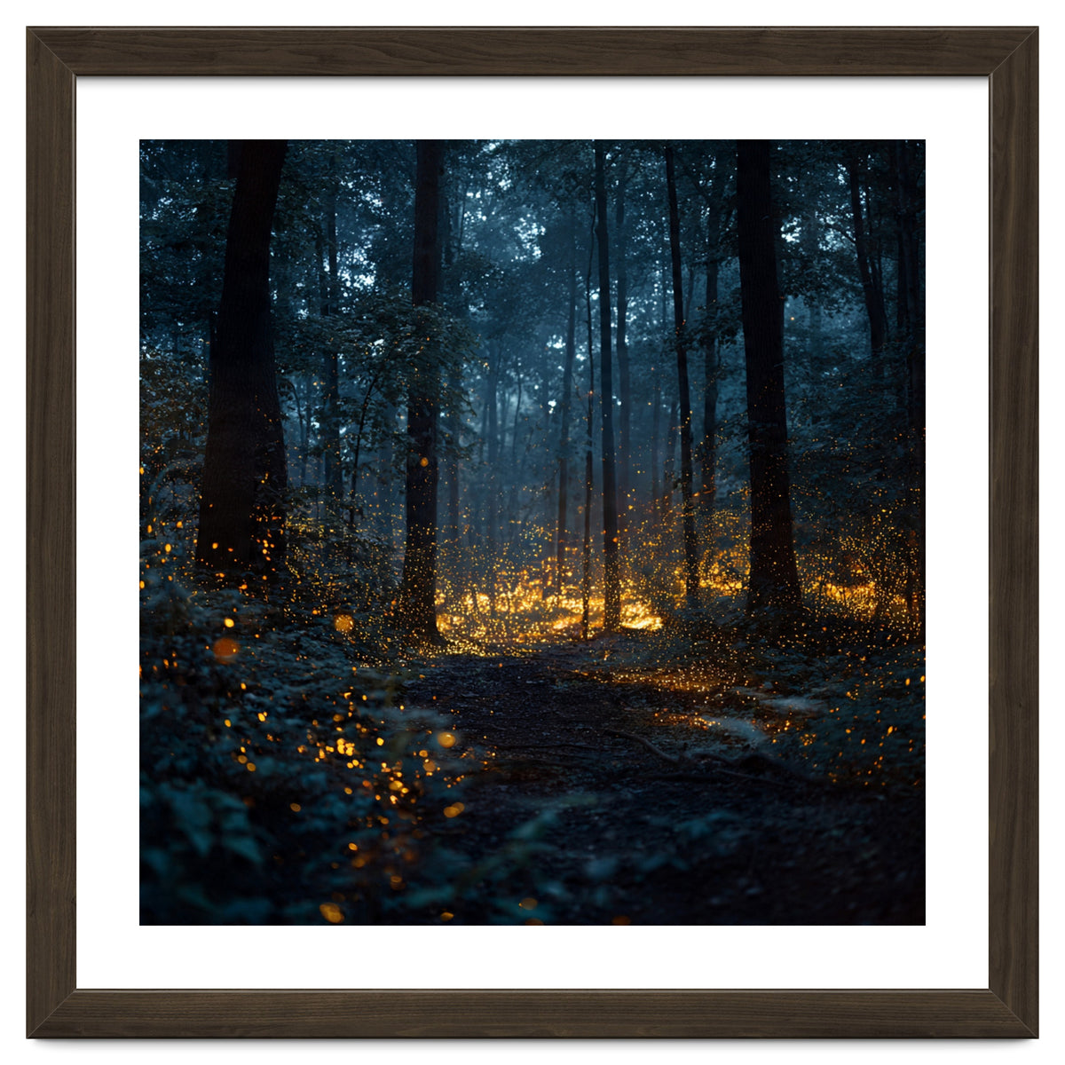 Enchanted Midnight Forest with Glowing Fireflies