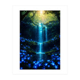 Ethereal Blue Waterfall: Magical Forest Oasis (Print Only) thumbnail