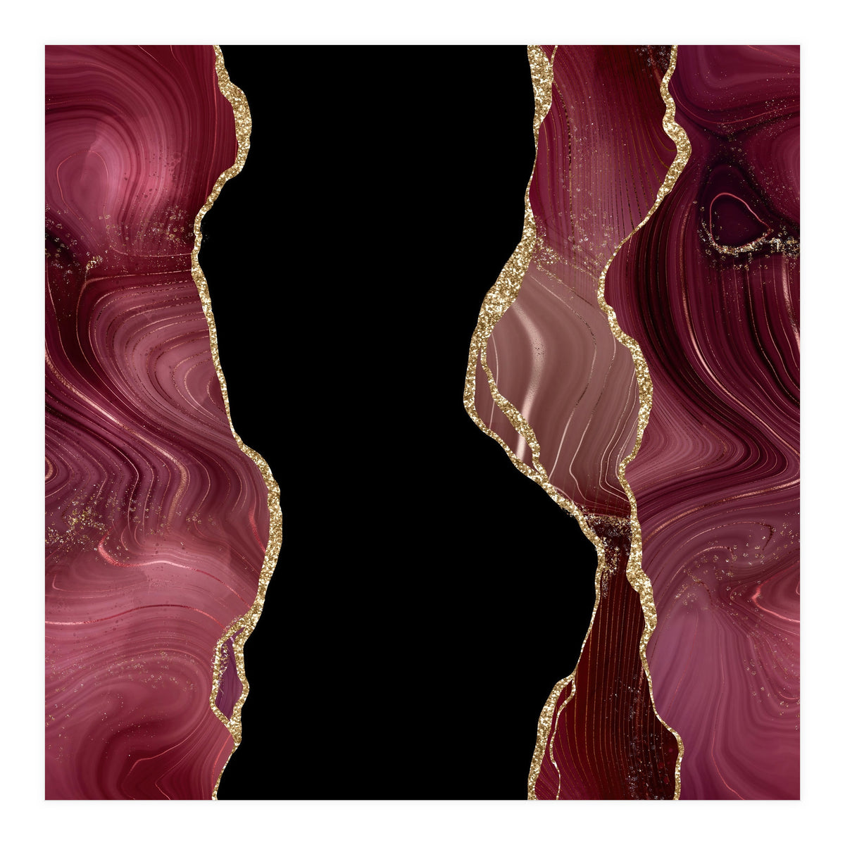 Burgundy & Gold Glitter Agate Texture 02  (Print Only)