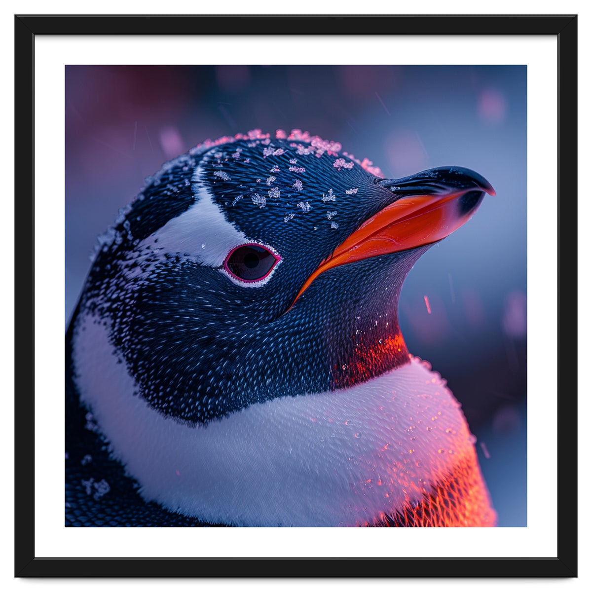 Close Up Penguin With Snowflakes On Head