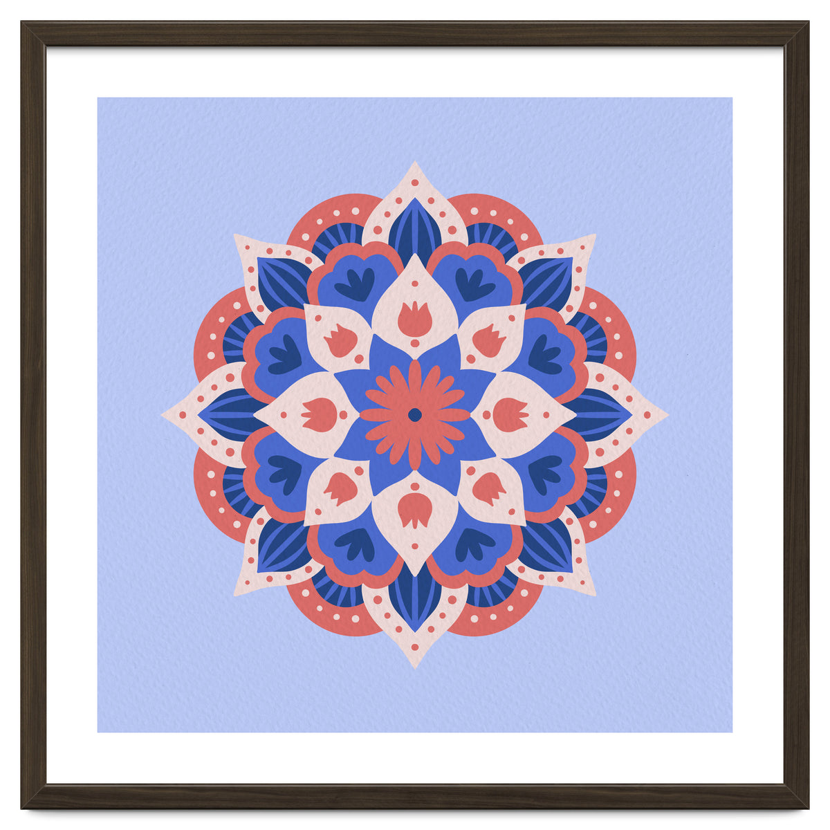 Mandala flower - blue and coral