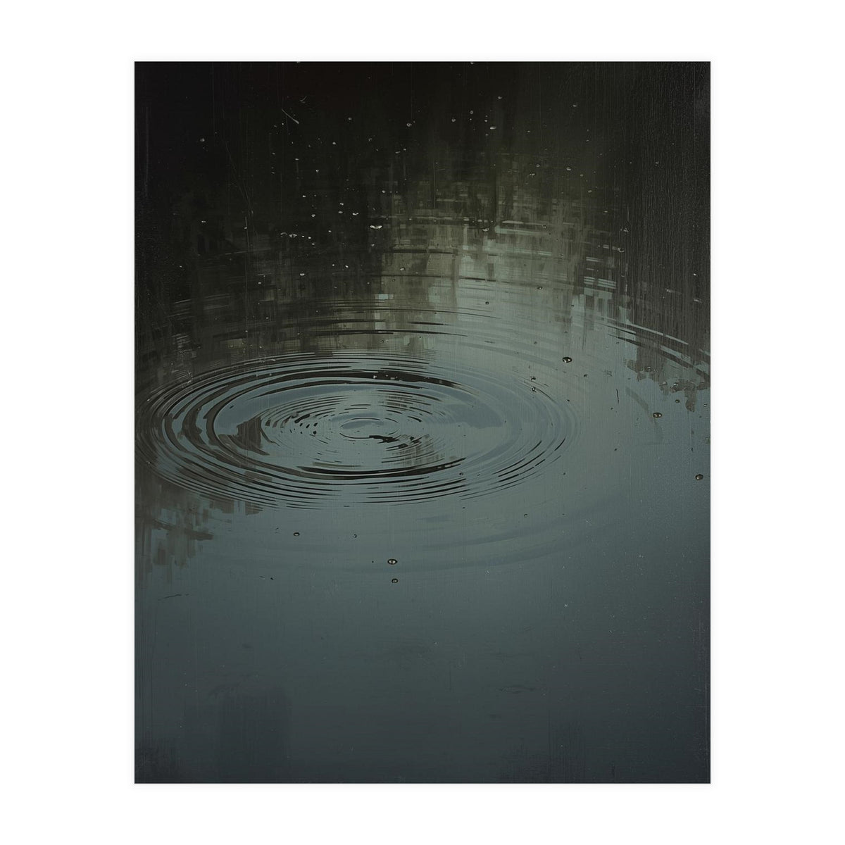 Moody Rain Puddle Ripples Oil Painting (Print Only)