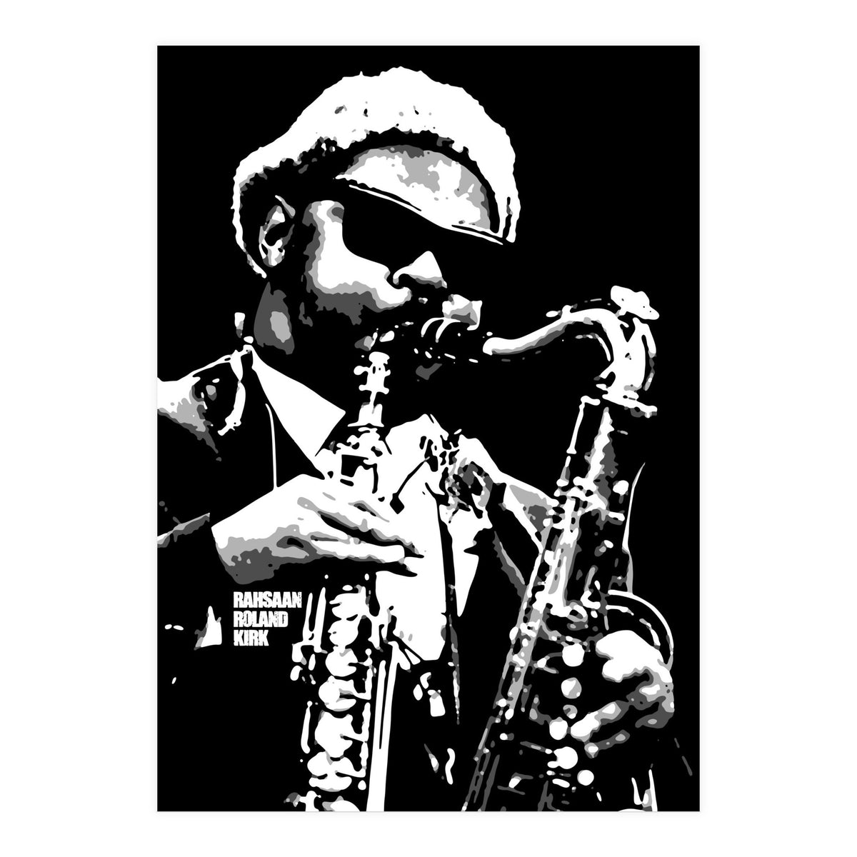 Rahsaan Roland Kirk American Jazz Multi-Instrumentalist in Grayscale 2 (Print Only)