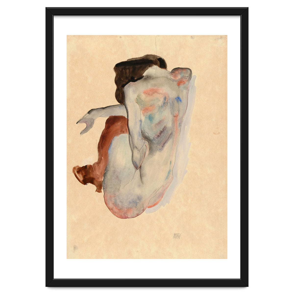 Crouching Nude in Shoes and Black Stockings, Back View.