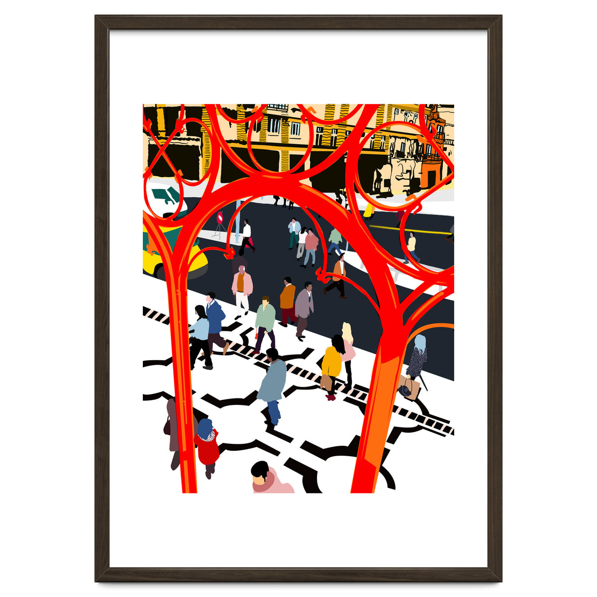 City Street, Eclectic Architecture Buildings Busy New York, People Work Office Daily Life Boho Contemporary Traffic Gifts