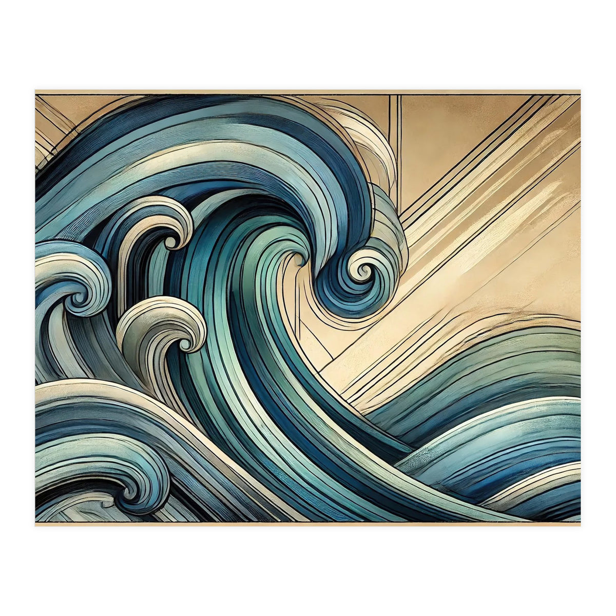 Art Deco Blue Ocean Waves (Print Only)