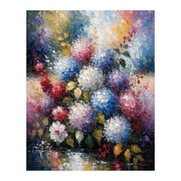 Vibrant Summer Hydrangea Bouquet Heavy Impasto Oil Painting (Print Only)