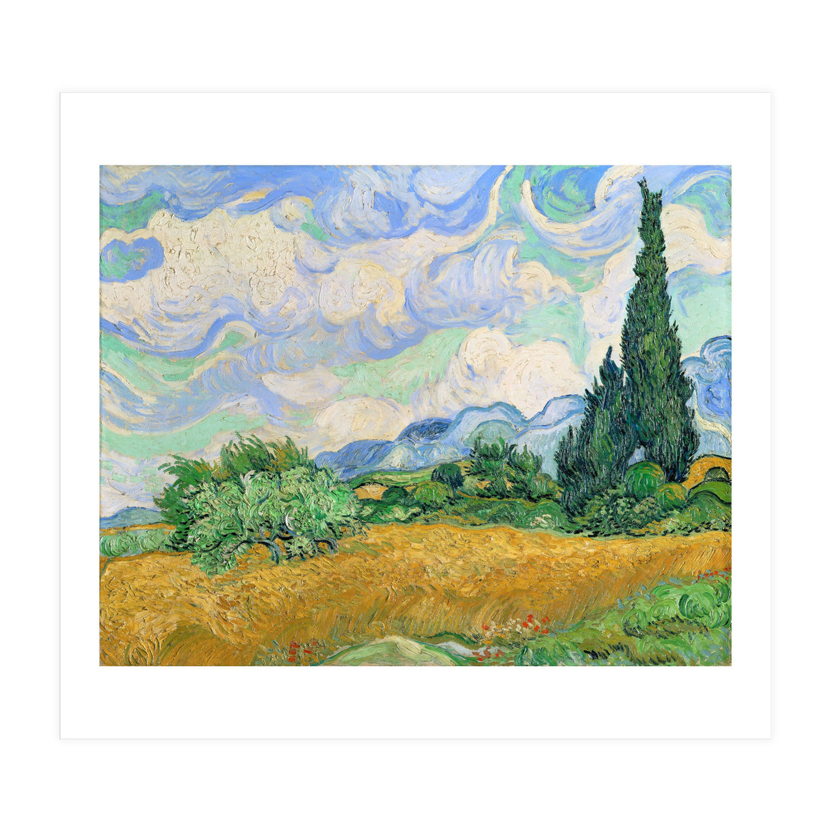 Wheat Field with Cypresses. (Print Only)