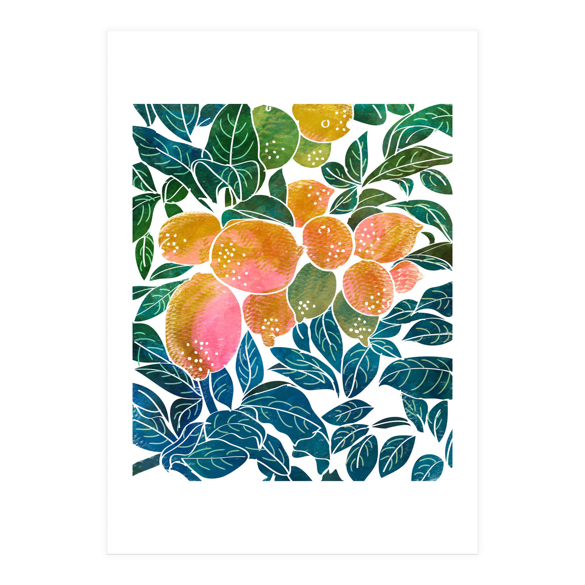 Lemons | Watercolor Modern Boho Botanical Painting | Pastel Summer Jungle Garden Juicy Fresh (Print Only)