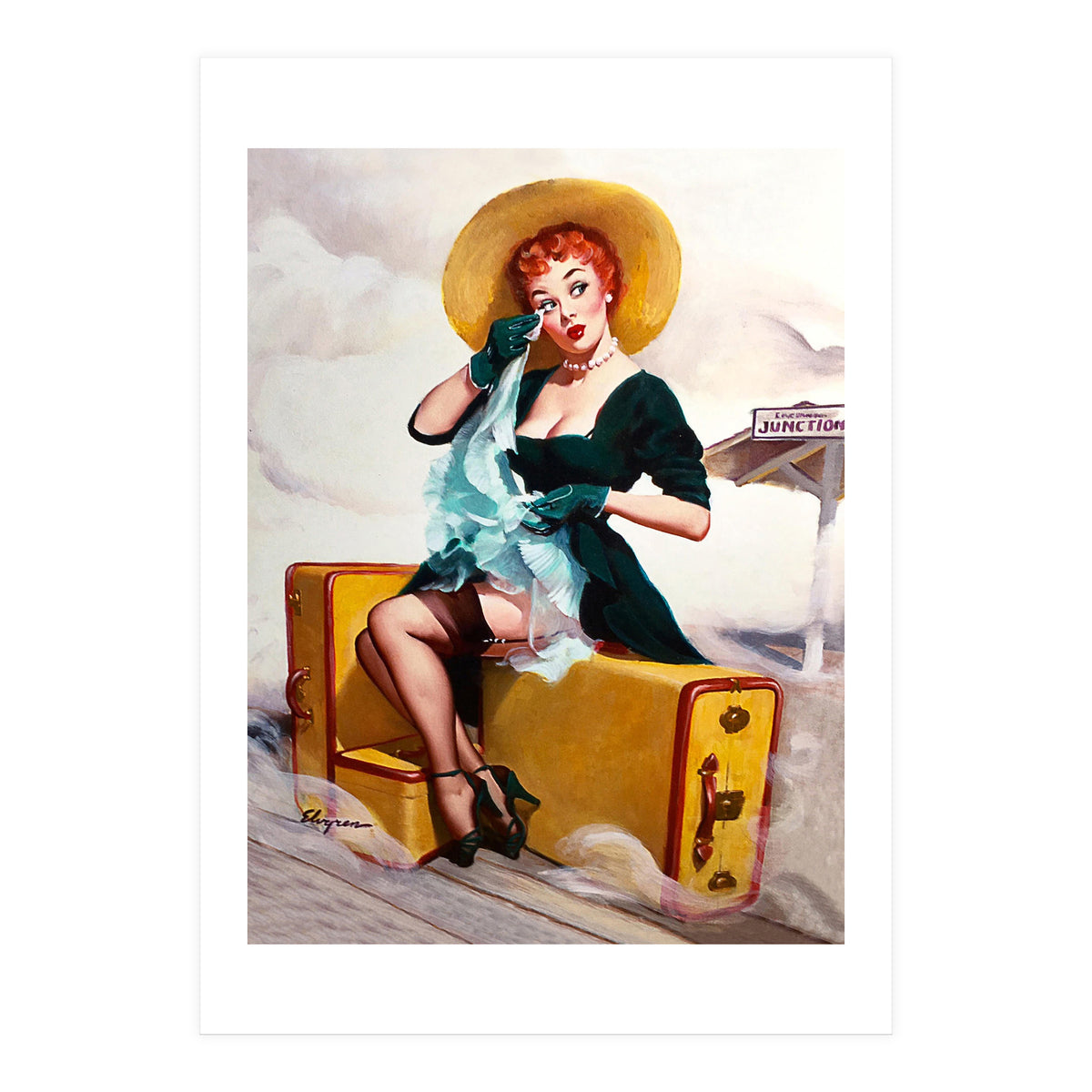 Pinup Sexy Girl Left At The Bus Station (Print Only)