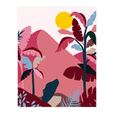 Tropical Sundowner, Pastel Jungle Botanical Nature, Summer Plants Palms Sunset, Mountain Landscape Travel Adventure (Print Only) thumbnail
