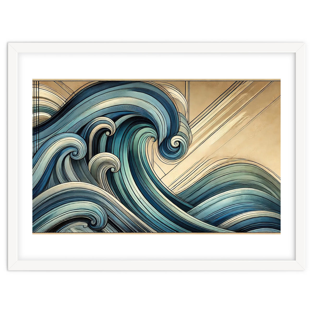 Art Deco Blue Ocean Waves
