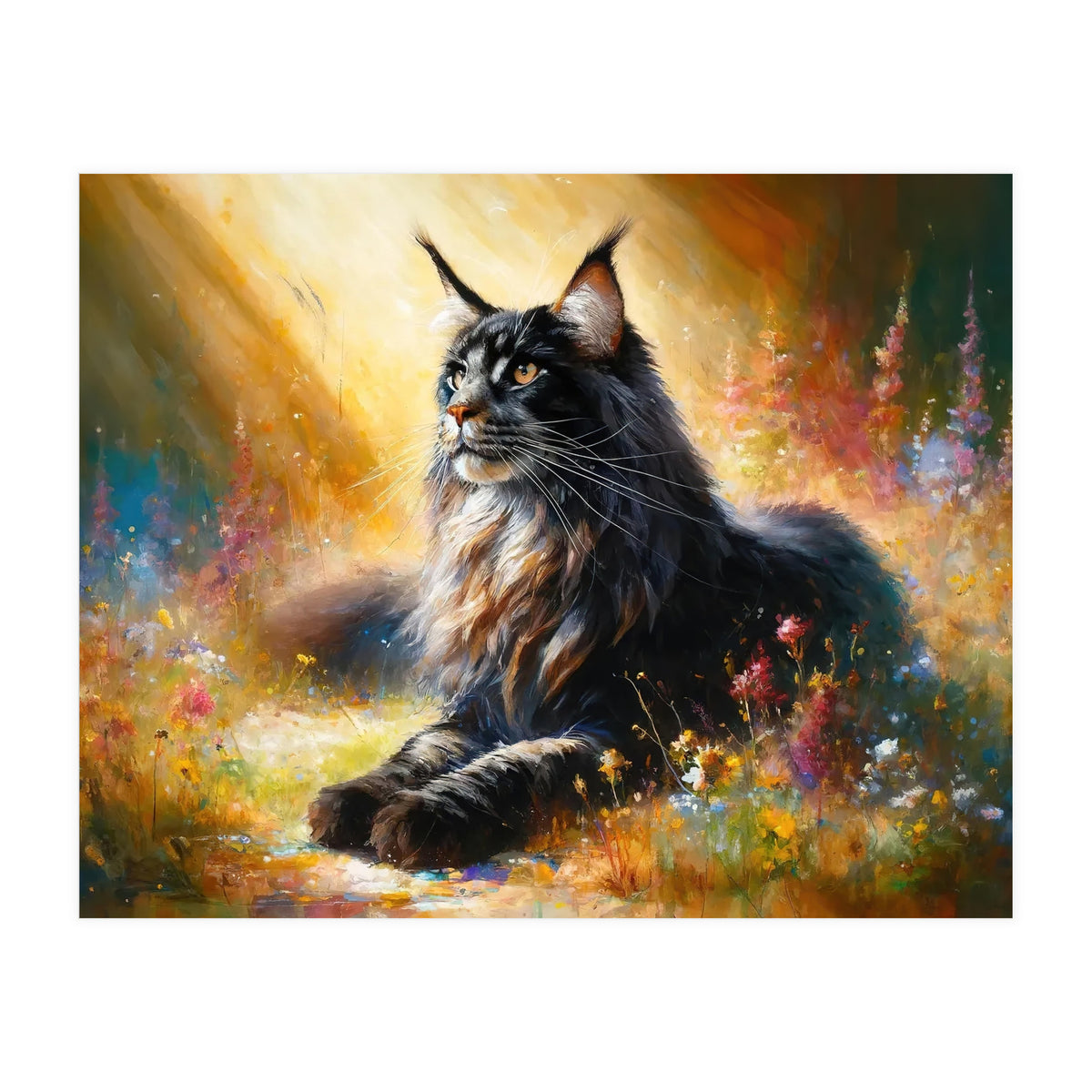 Majestic Lynx In Blooming Meadow (Print Only)