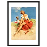 Sexy Pinup Girl On The Beach With Her Dog thumbnail