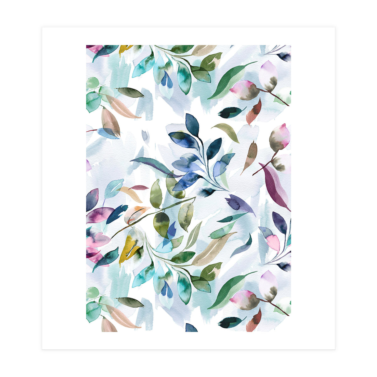 Watercolor Tranquility Leaves Mauve (Print Only)