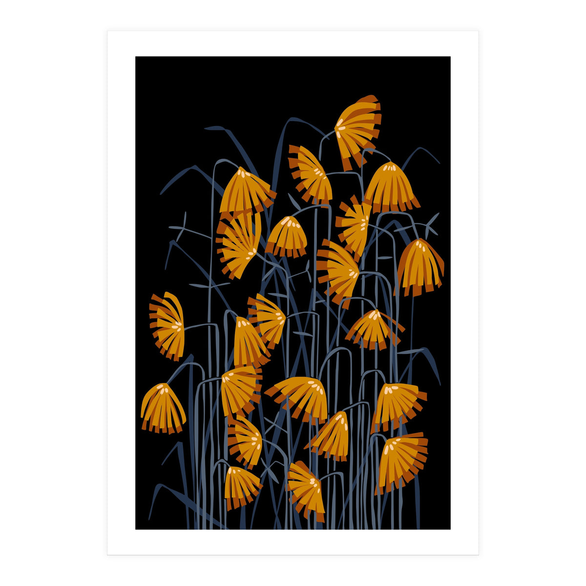 Linocut flower meadow black (Print Only)