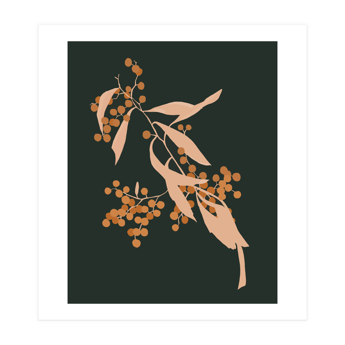 The Blooming Touch, Botanical Vintage Illustration, Dark Blush Bohemian Painting, Plants Nature Eclectic Classy Scandinavian (Print Only)