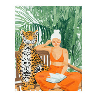 Jungle Vacay | Modern Bohemian Blonde Woman Tropical Travel | Leopard Wildlife Forest Reader (Print Only)