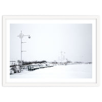 Street light and Bench in Winter snowscape