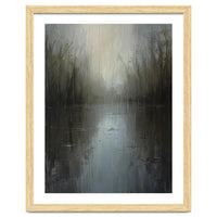 Ethereal Rainy Lake Forest Oil Painting