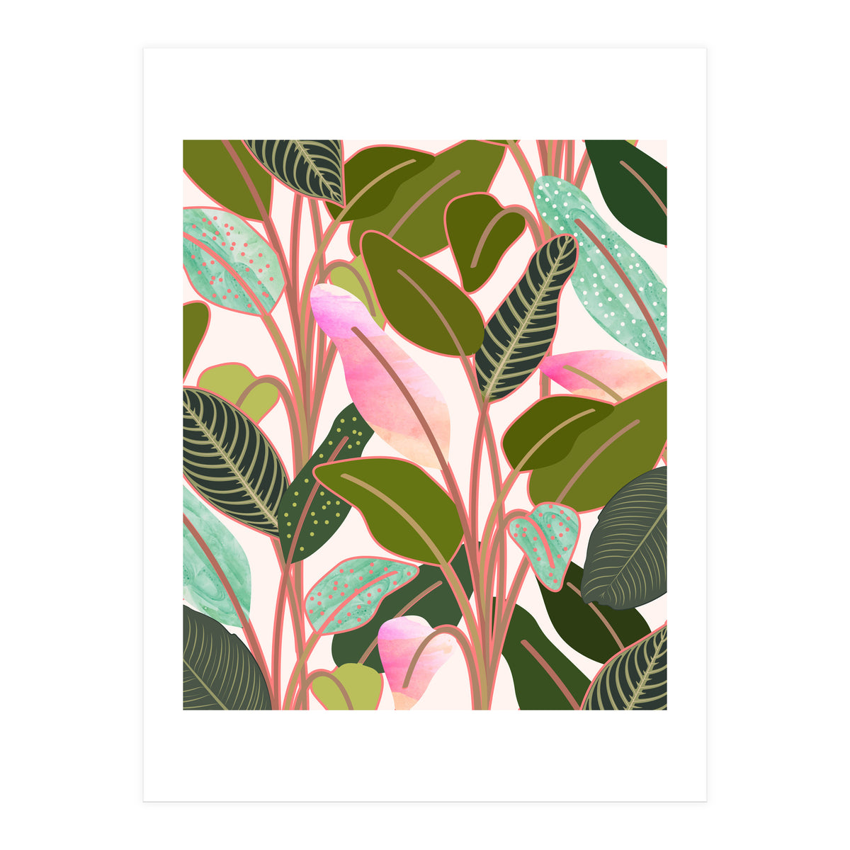 Color Paradise, Tropical Colorful Modern Bohemian Illustration, Eclectic Botanical Plant (Print Only)