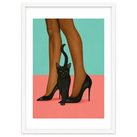 Woman In Heels With Black Cat