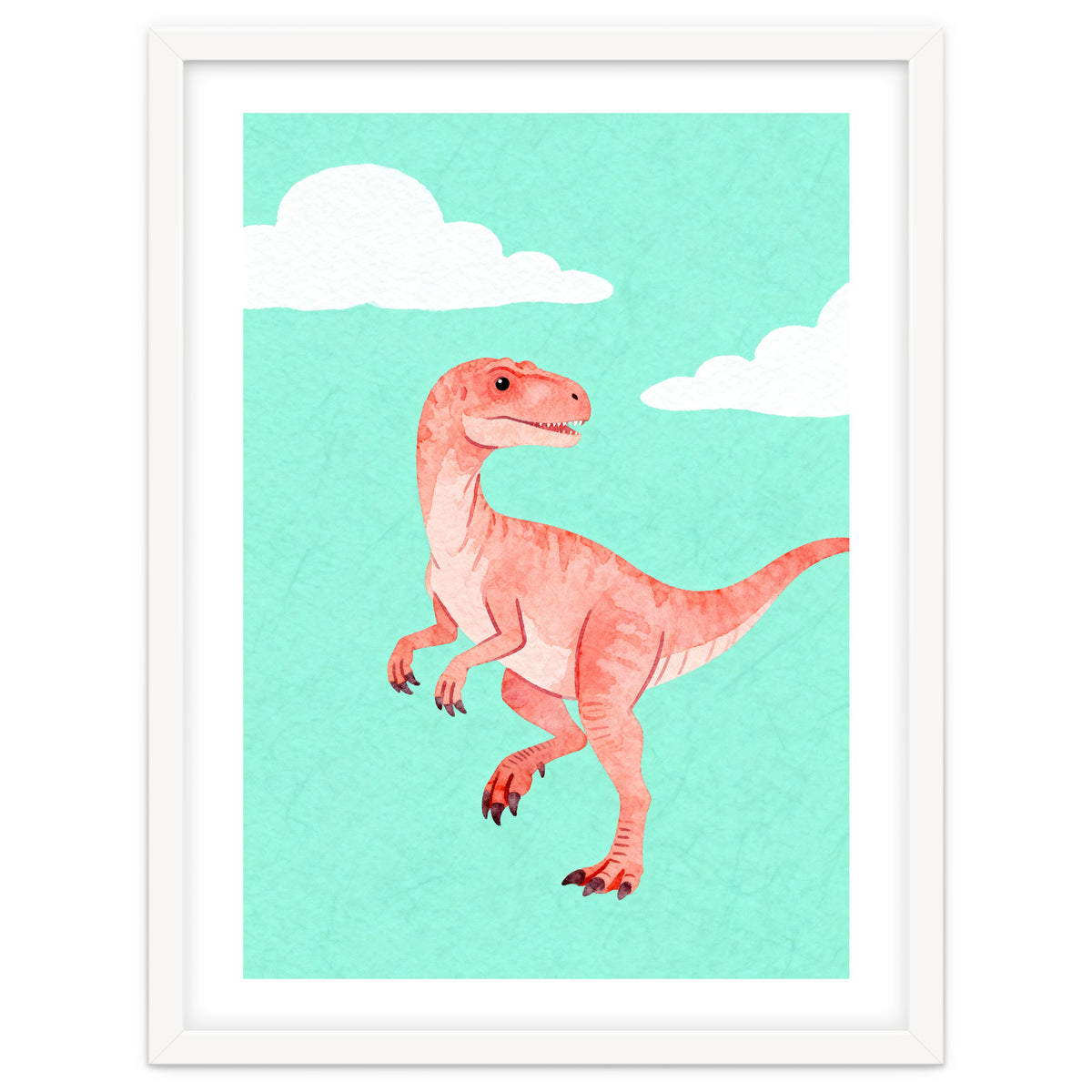 Velociraptor Watercolor Art, Cute Dino Nursery Print, Whimsical Dinosaur Illustration