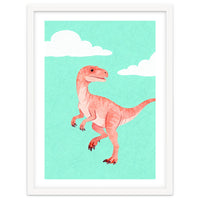 Velociraptor Watercolor Art, Cute Dino Nursery Print, Whimsical Dinosaur Illustration