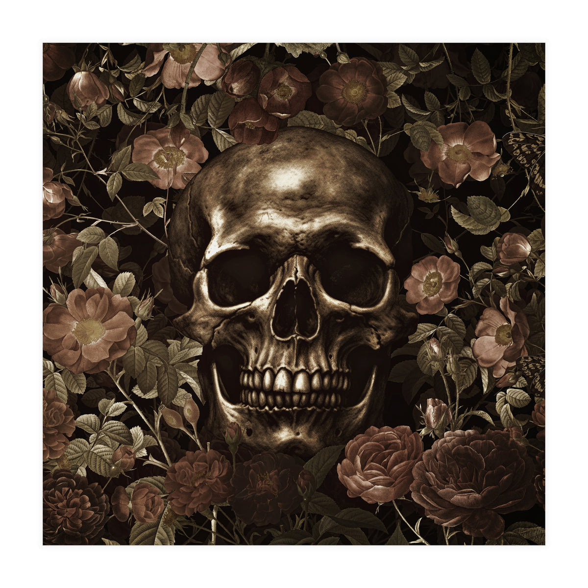 Baroque  Skull And Roses Night Garden (Print Only)