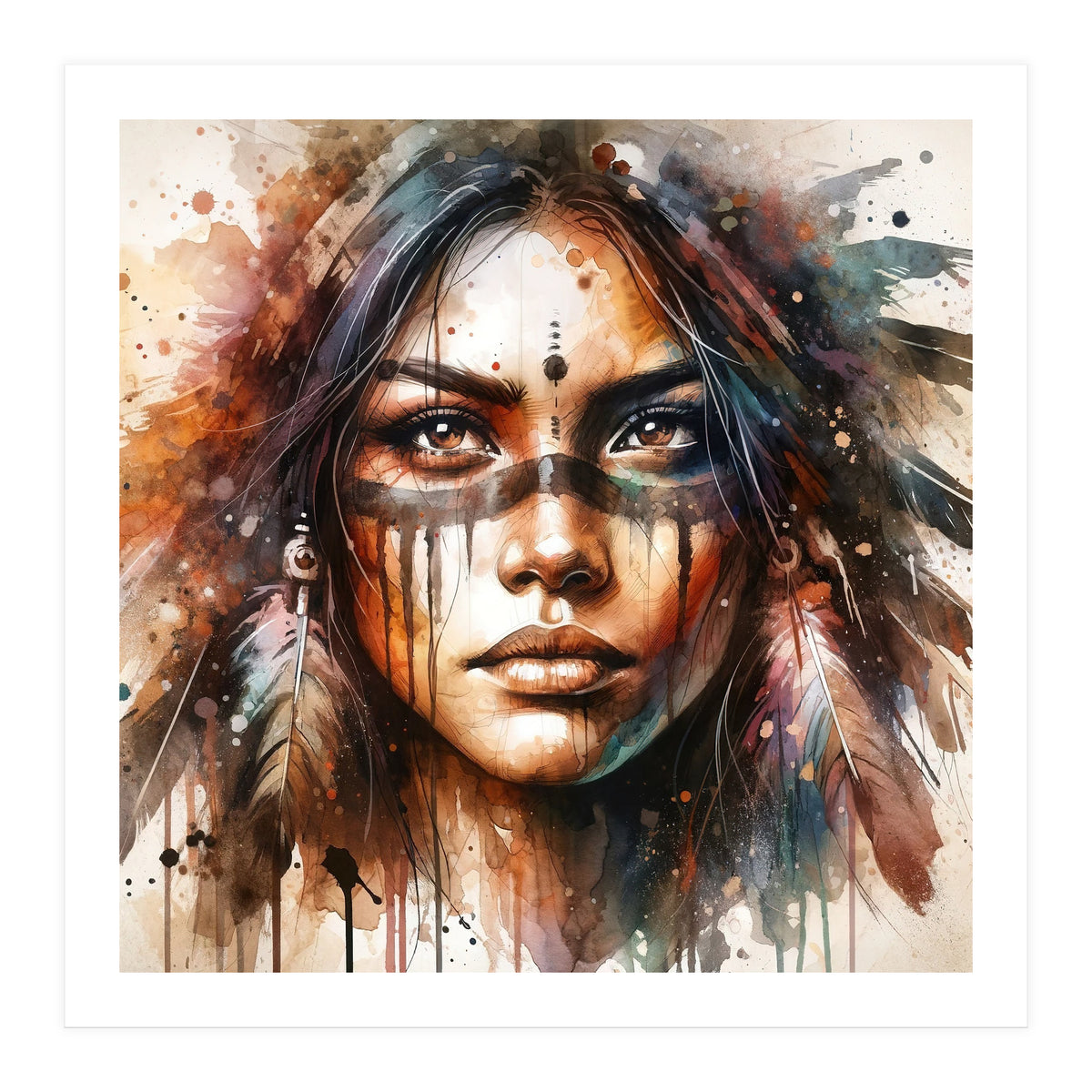 Powerful Tribal Warrior Woman Masked Gaze (Print Only)