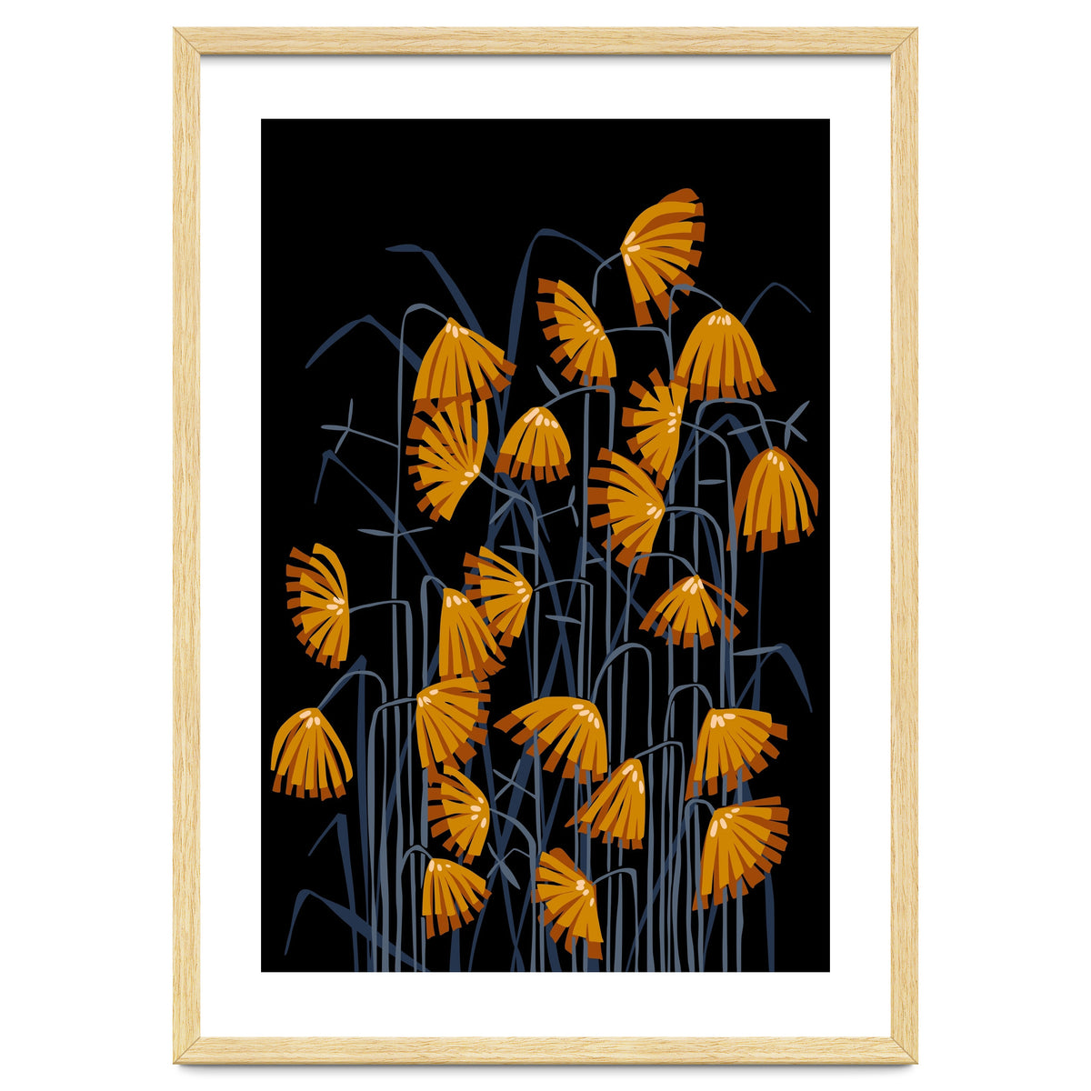 Linocut flower meadow black