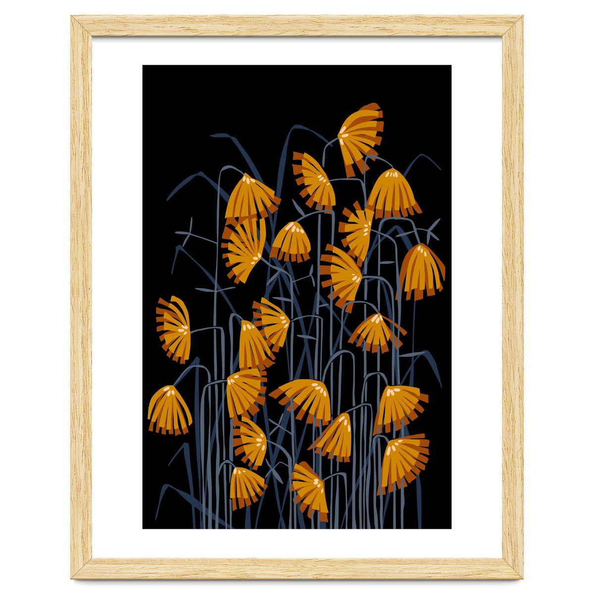 Linocut flower meadow black